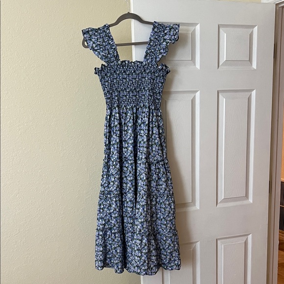 HILL HOUSE The Ellie Smocked Nap Midi Dress in Pansy in Blue Multi Cotton - Picture 2 of 6